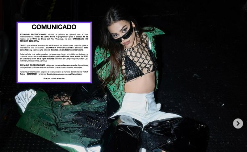 Danna Paola cancela concierto en Veracruz.