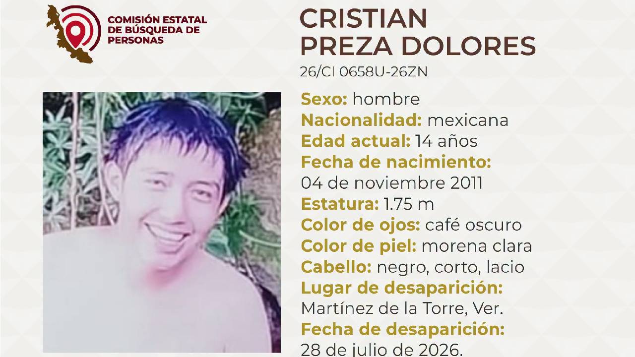 ¡ALERTA! Cristian Preza Dolores, menor desaparecido en Veracruz ¿Qué sabemos de su desaparición?
