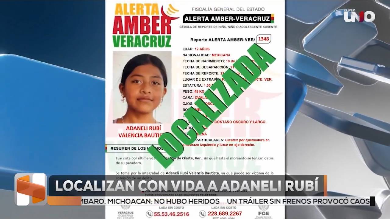 Localizan con vida a la menor Adaneli Rubí Valencia; estaba desaparecida en Papantla