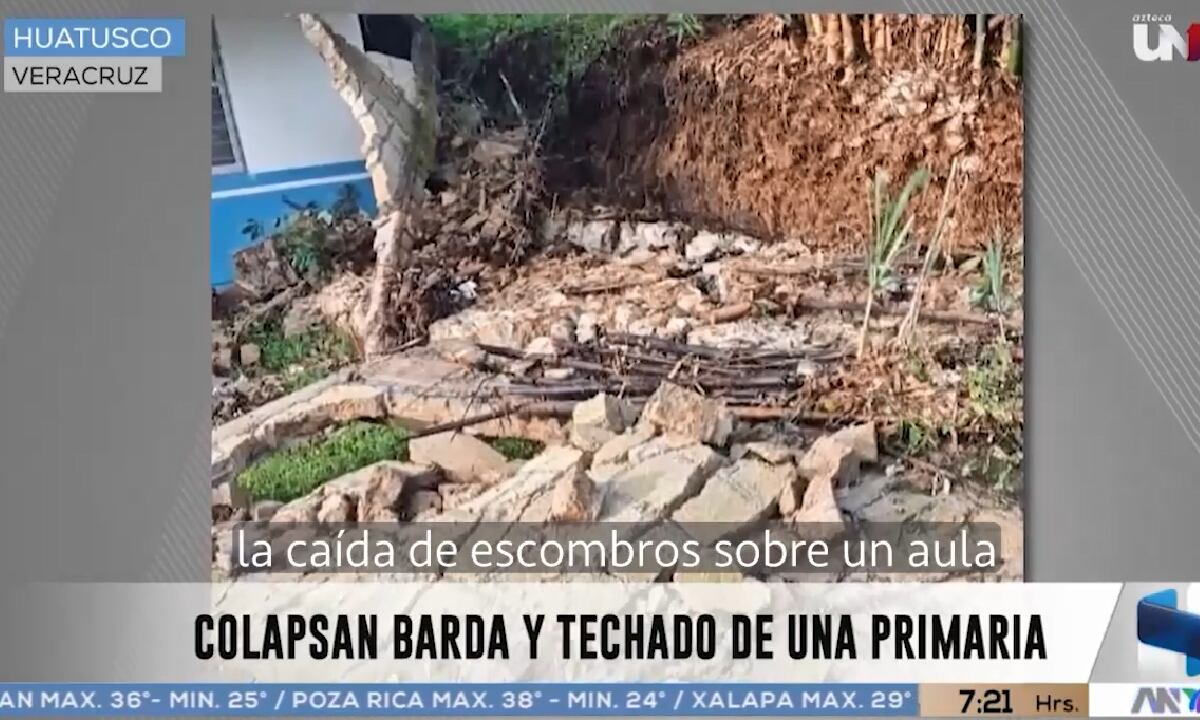 VIDEO| Fuertes lluvias PROVOCAN derrumbe de barda y techado en primaria de Huatusco, Veracruz